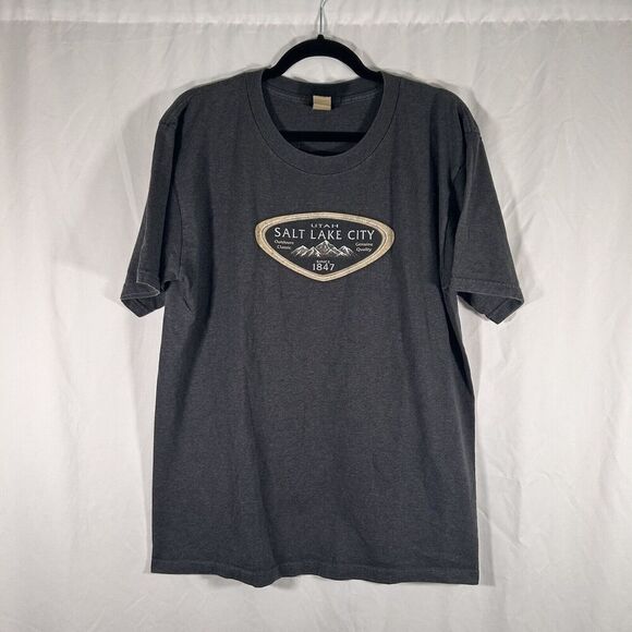 Prairie Mountain Tops - Salt Lake City Utah Shirt Unisex Large Grey Graphic Print Short Sleeve Cotton Bl